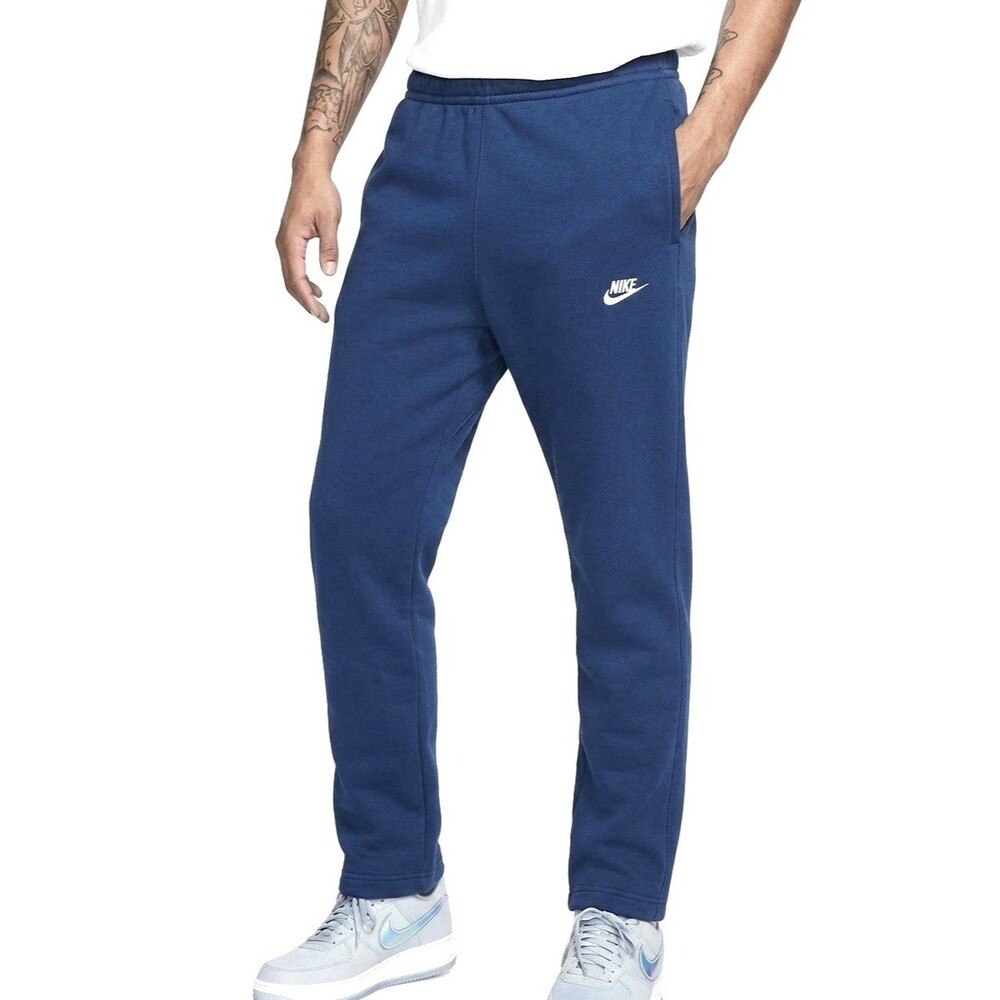 Nike Sportswear LARGE Club Fleece Pants Open Hem Sweatpants, Blue /White
